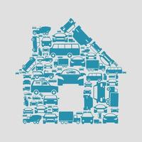 The house made of cars. A vector illustration