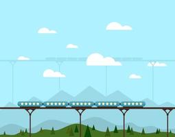 Train on a bridge vector