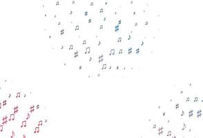 Light Blue, Red vector background with music symbols.