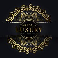 mandala de lujo dorado con fondo negro diseño elegante para invitación de aniversario henna vector