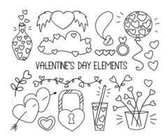 elementos vectoriales línea de contorno negro concepto de silueta hermosos iconos para el día de san valentín o boda adecuados para la decoración de la invitación del cartel del sitio web de la postal vector