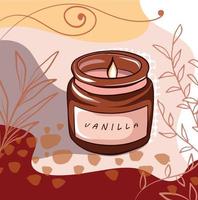 Vector graphics beige brown illustration aromatic candle vanilla aesthetics branches patterns memphis flat style suitable for website design print brandbook