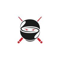 logo ninja 2 tazón de fideos y palillos. icono de vector de tienda de fideos. diseño de ilustración minimalista