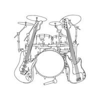 Drum Line Art, Musical Outline Drawing, Guitar Simple Sketch, Music Illustration, Vector graphic