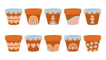 conjunto de macetas de flores vacías ilustración de diseño vectorial aislado en blanco, diferentes macetas de terracota pintadas vector