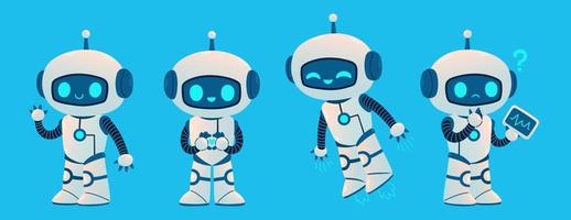 Cute Robot set. Cartoon Science Technology Concept Isolated Vector. Flat Cartoon Style vector