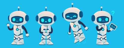 lindo conjunto de robots. vector aislado del concepto de tecnología de ciencia de dibujos animados. estilo de dibujos animados plana