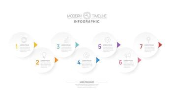 plantilla de diagrama de línea de tiempo de infografía para negocios. Hoja de ruta moderna de 7 pasos con temas circulares, para infografías vectoriales, diagramas de flujo, presentaciones. vector