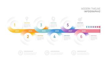 plantilla de diagrama de línea de tiempo de infografía para negocios. Hoja de ruta moderna de 6 pasos con temas circulares, para infografías vectoriales, diagramas de flujo, presentaciones. vector