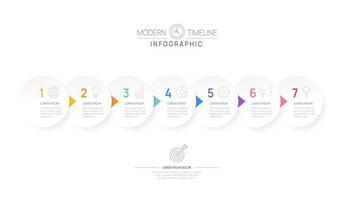 plantilla de diagrama de línea de tiempo de infografía para negocios. Hoja de ruta moderna de 7 pasos con temas circulares, para infografías vectoriales, diagramas de flujo, presentaciones. vector