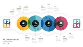 plantilla infográfica 2023 para negocios. calendario de diagrama de línea de tiempo moderno y temas de 4 trimestres, se pueden utilizar para infografías vectoriales, diagramas de flujo, presentaciones, sitios web. vector