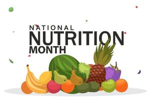 día internacional de la semana de la nutrición con frutas y verduras vector