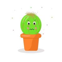 Kawaii cactus pot in cartoon style on green background. Floral background. Vector illustration design