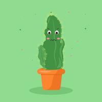 Beautiful cartoon green cactus on colorful backdrop. Cartoon colorful style. Vector illustration design.