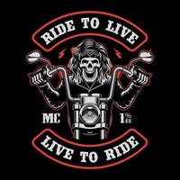 Biker patch with skull on a motorcycle vector