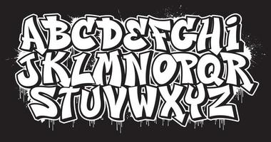 Black and white decorative font in graffiti style with spray effect vector