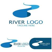 Logos of rivers, creeks, riverbanks and streams, tributaries, riverbanks with a combination of mountains and agricultural land with a modern and simple minimalist vector design concept