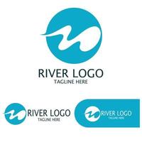 Logos of rivers, creeks, riverbanks and streams, tributaries, riverbanks with a combination of mountains and agricultural land with a modern and simple minimalist vector design concept