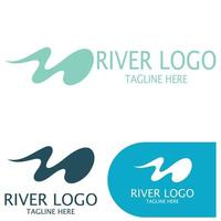 Logos of rivers, creeks, riverbanks and streams, tributaries, riverbanks with a combination of mountains and agricultural land with a modern and simple minimalist vector design concept