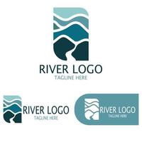 logotipos de ríos, riachuelos, riberas y arroyos, afluentes, riberas con una combinación de montañas y tierras agrícolas con un concepto de diseño vectorial moderno y minimalista vector