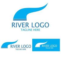 Logos of rivers, creeks, riverbanks and streams, tributaries, riverbanks with a combination of mountains and agricultural land with a modern and simple minimalist vector design concept