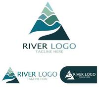 Logos of rivers, creeks, riverbanks and streams, tributaries, riverbanks with a combination of mountains and agricultural land with a modern and simple minimalist vector design concept