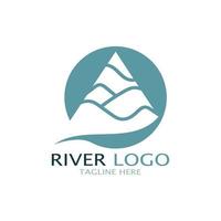 logotipos de ríos, riachuelos, riberas y arroyos, afluentes, riberas con una combinación de montañas y tierras agrícolas con un concepto de diseño vectorial moderno y minimalista vector