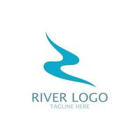 logotipos de ríos, arroyos, riberas y arroyos, afluentes, riberas con una combinación de montañas y tierras agrícolas con un concepto de diseño vectorial minimalista moderno y simple vector