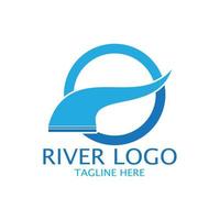 Logos of rivers, creeks, riverbanks and streams, tributaries, riverbanks with a combination of mountains and agricultural land with a modern and simple minimalist vector design concept