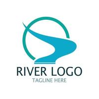 Logos of rivers, creeks, riverbanks and streams, tributaries, riverbanks with a combination of mountains and agricultural land with a modern and simple minimalist vector design concept