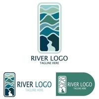 Logos of rivers, creeks, riverbanks and streams, tributaries, riverbanks with a combination of mountains and agricultural land with a modern and simple minimalist vector design concept