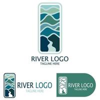 Logos of rivers, creeks, riverbanks and streams, tributaries, riverbanks with a combination of mountains and agricultural land with a modern and simple minimalist vector design concept