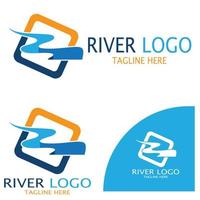 Logos of rivers, creeks, riverbanks and streams, tributaries, riverbanks with a combination of mountains and agricultural land with a modern and simple minimalist vector design concept