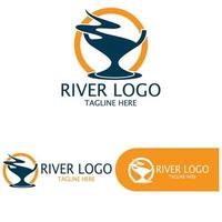 logotipos de ríos, riachuelos, riberas y arroyos, afluentes, riberas con una combinación de montañas y tierras agrícolas con un concepto de diseño vectorial moderno y minimalista vector