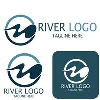 Logos of rivers, creeks, riverbanks and streams, tributaries, riverbanks with a combination of mountains and agricultural land with a modern and simple minimalist vector design concept