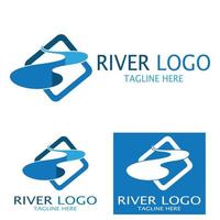 Logos of rivers, creeks, riverbanks and streams, tributaries, riverbanks with a combination of mountains and agricultural land with a modern and simple minimalist vector design concept