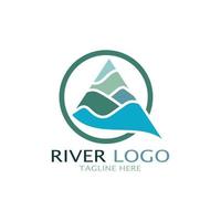 logotipos de ríos, riachuelos, riberas y arroyos, afluentes, riberas con una combinación de montañas y tierras agrícolas con un concepto de diseño vectorial moderno y minimalista vector