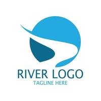 Logos of rivers, creeks, riverbanks and streams, tributaries, riverbanks with a combination of mountains and agricultural land with a modern and simple minimalist vector design concept