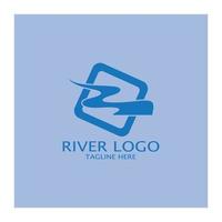 logotipos de ríos, riachuelos, riberas y arroyos, afluentes, riberas con una combinación de montañas y tierras agrícolas con un concepto de diseño vectorial moderno y minimalista vector