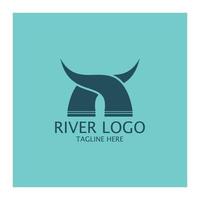 Logos of rivers, creeks, riverbanks and streams, tributaries, riverbanks with a combination of mountains and agricultural land with a modern and simple minimalist vector design concept