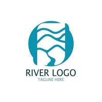 Logos of rivers, creeks, riverbanks and streams, tributaries, riverbanks with a combination of mountains and agricultural land with a modern and simple minimalist vector design concept