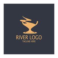 Logos of rivers, creeks, riverbanks and streams, tributaries, riverbanks with a combination of mountains and agricultural land with a modern and simple minimalist vector design concept