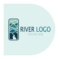 Logos of rivers, creeks, riverbanks and streams, tributaries, riverbanks with a combination of mountains and agricultural land with a modern and simple minimalist vector design concept