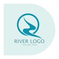 Logos of rivers, creeks, riverbanks and streams, tributaries, riverbanks with a combination of mountains and agricultural land with a modern and simple minimalist vector design concept