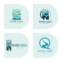 logotipos de ríos, riachuelos, riberas y arroyos, afluentes, riberas con una combinación de montañas y tierras agrícolas con un concepto de diseño vectorial moderno y minimalista vector