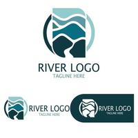 logotipos de ríos, riachuelos, riberas y arroyos, afluentes, riberas con una combinación de montañas y tierras agrícolas con un concepto de diseño vectorial moderno y minimalista vector