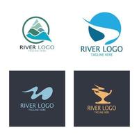 Logos of rivers, creeks, riverbanks and streams, tributaries, riverbanks with a combination of mountains and agricultural land with a modern and simple minimalist vector design concept