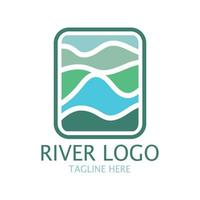 logotipos de ríos, riachuelos, riberas y arroyos, afluentes, riberas con una combinación de montañas y tierras agrícolas con un concepto de diseño vectorial moderno y minimalista vector