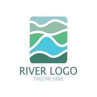 Logos of rivers, creeks, riverbanks and streams, tributaries, riverbanks with a combination of mountains and agricultural land with a modern and simple minimalist vector design concept