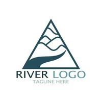 logotipos de ríos, riachuelos, riberas y arroyos, afluentes, riberas con una combinación de montañas y tierras agrícolas con un concepto de diseño vectorial moderno y minimalista vector